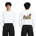 white Henley Waffle T-Shirt with White Floral Graphic | Oversized boxy Fit