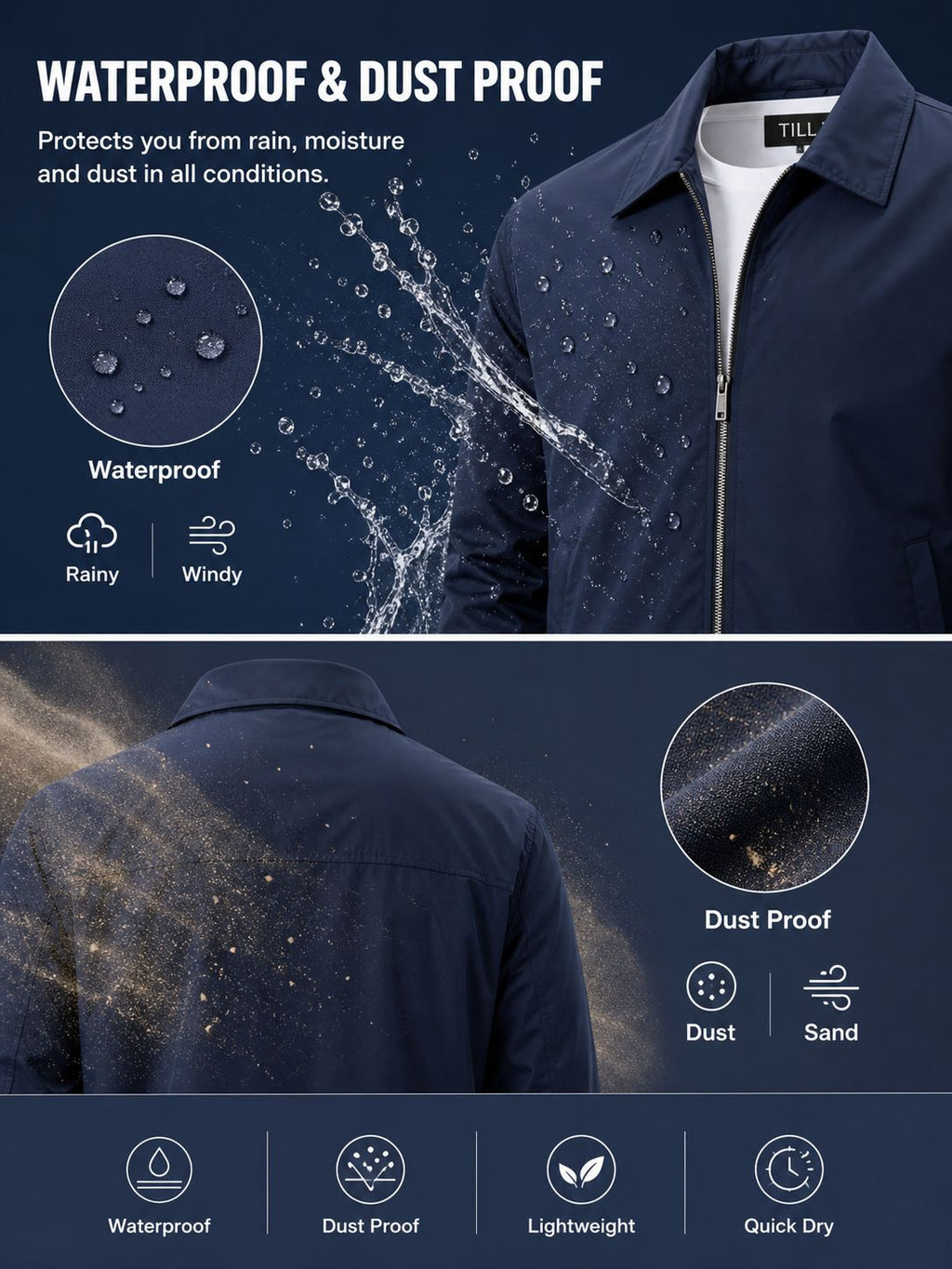Mens navy blue Lightweight windcheater Jacket