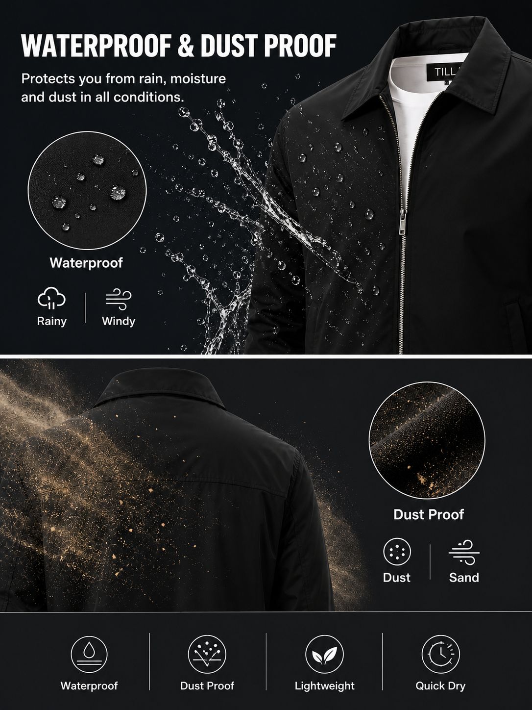 Mens Black Lightweight windcheater Jacket