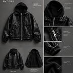 SYFFER Men’s Oversized Cropped  Leather Hooded Jacket | Fleece Lined Bomber Jacket