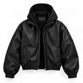SYFFER Men’s Oversized Cropped  Leather Hooded Jacket | Fleece Lined Bomber Jacket
