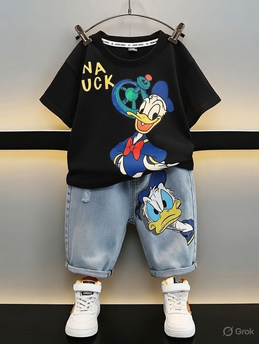 Donald duck Unisex Kids Printed T-shirt with Trousers (black)
