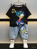 Donald duck Unisex Kids Printed T-shirt with Trousers (black)