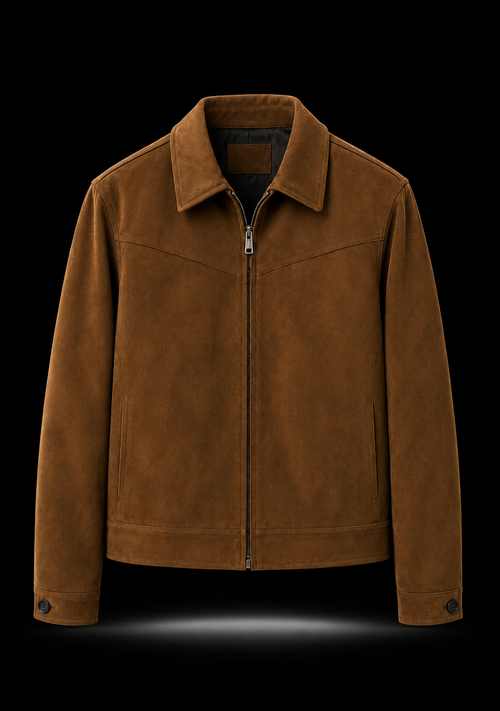 Men's light brown classic suede jacket
