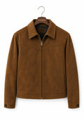 Men's light brown classic suede jacket